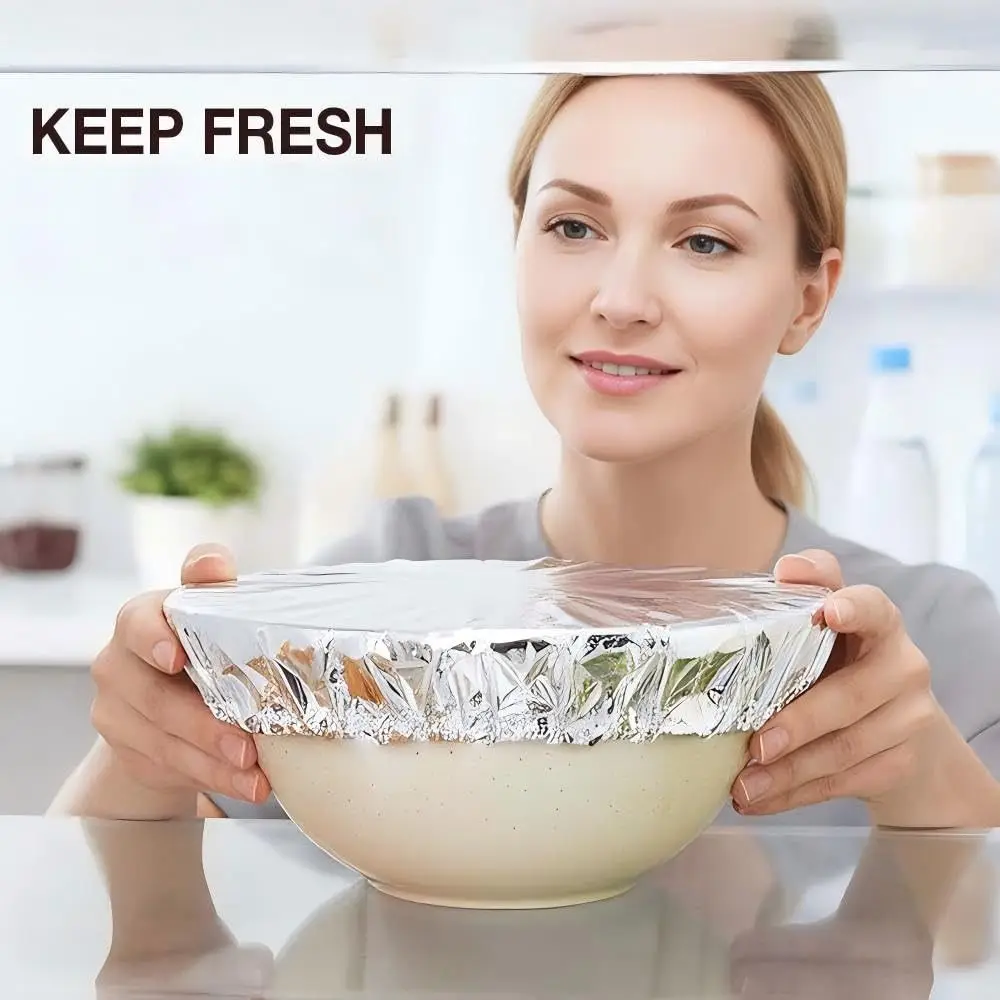 10/20Pcs Thickened Aluminum Foil Covers Reusable Elastic Edge Food Insulation Covers Heat Resistant Food Storage Covers