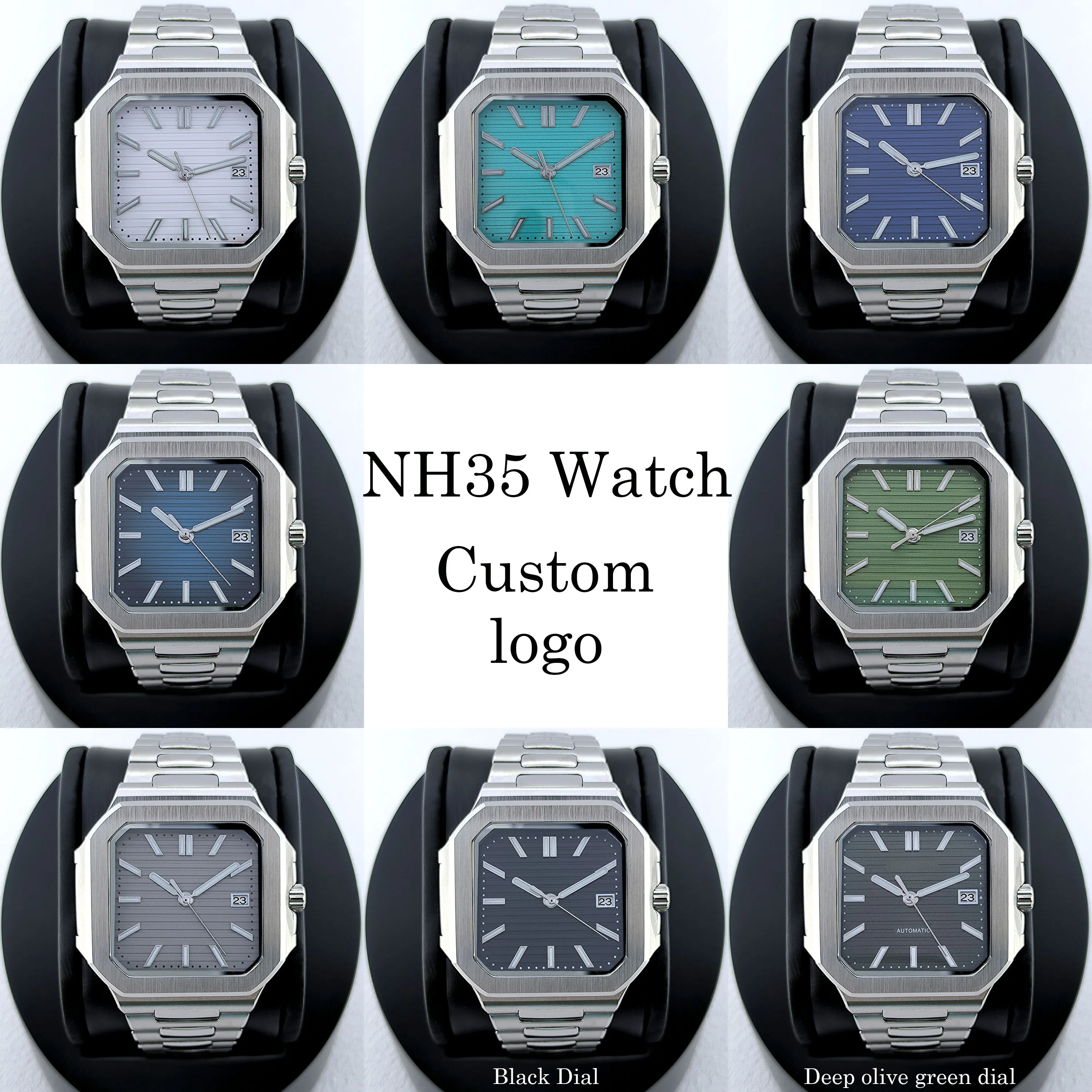 

NH35 Watch Square case 38.5mm case Parts Folding clasp Watch Band For Nau Modified Fit NH35 NH38 Movement Sapphire Crystal Glass