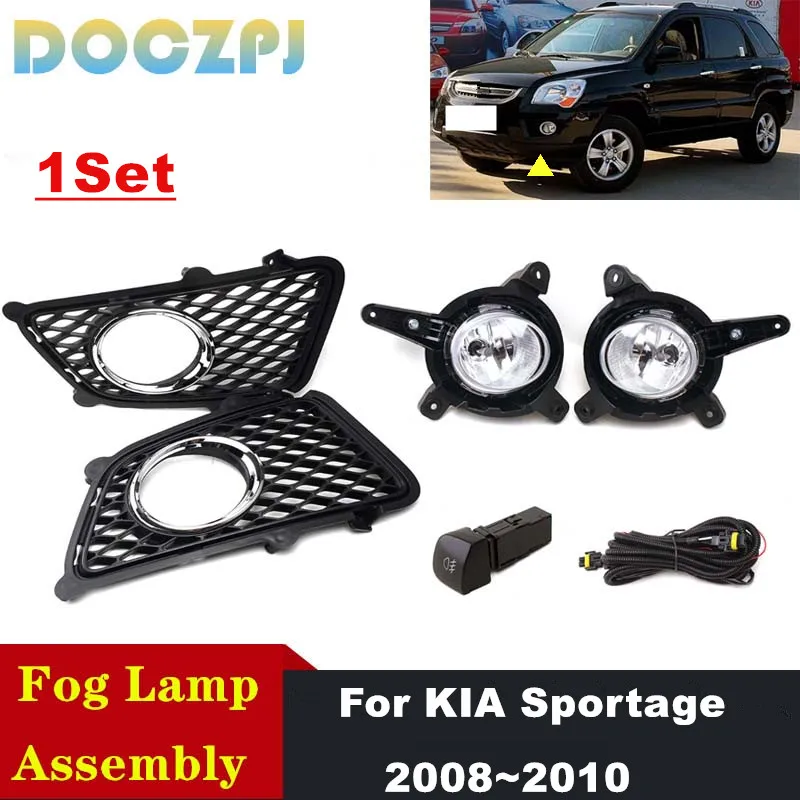 

Car Front Bumper Fog Lamps+Grilles Cover+Harness Wire For For KIA Sportage 2008 2009 2010 Upgrade Foglight Kit Set
