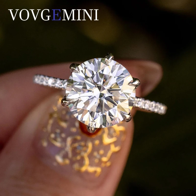 VOVGEMINI Engagement Ring Moissanite Diamond Wedding Ring Gorgeous 2.5ct Round Cut 18k White Gold 1.6mm Samantha 6 Prongs