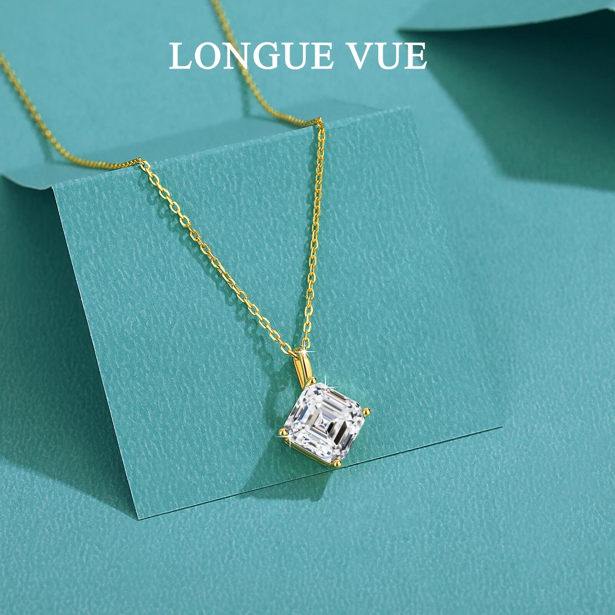 

Certified 14K Gold Princess Cut Moissanite Pendant Necklace D Color VVS Square Lab Diamond Solitaire Choker Collarbone Chain