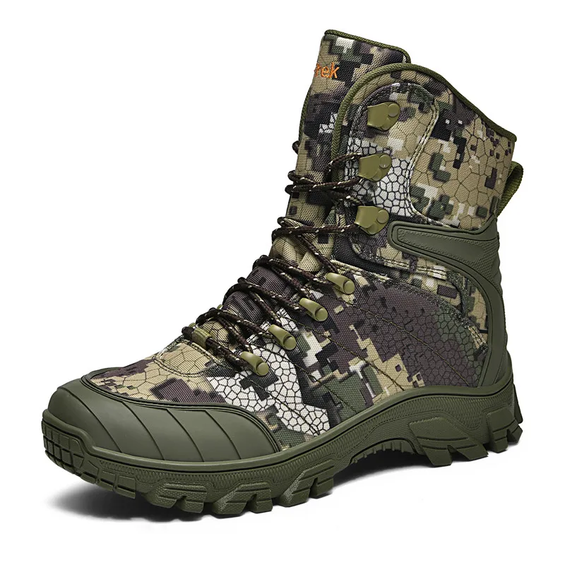 

Men's Work Boots, Large Size, Outdoor Camouflage Military Combat Boots, Hiking and Trekking Non-Slip Men's Wear-Resistant High-T