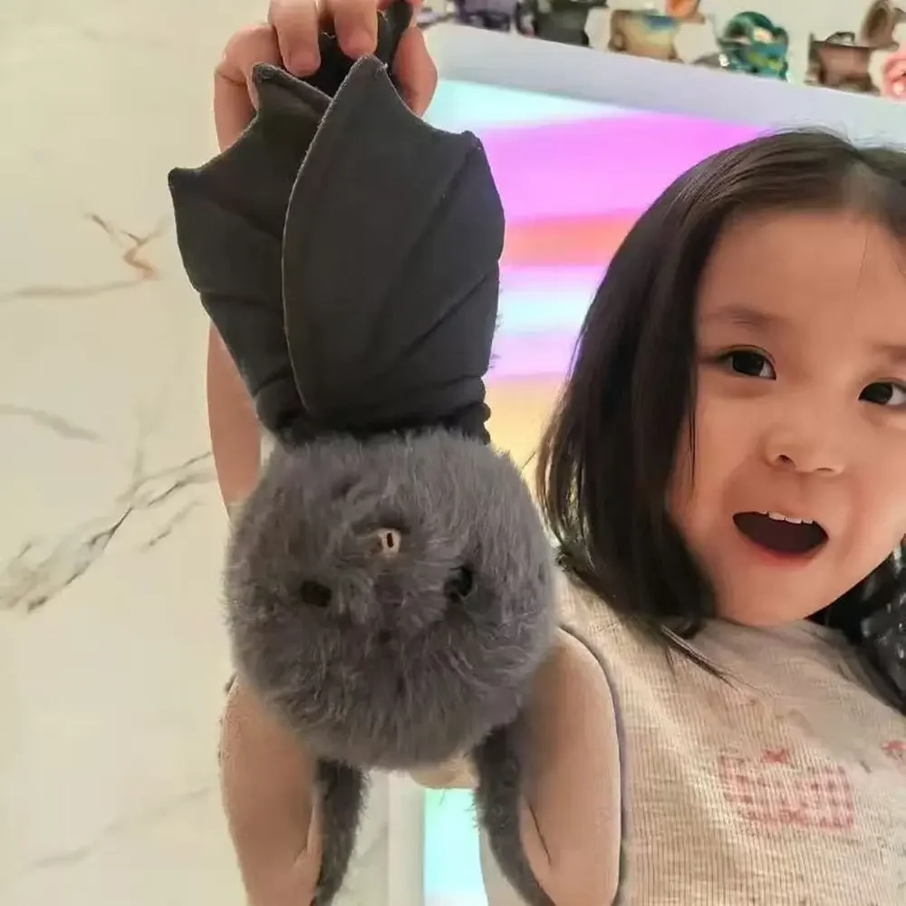Cute 25Cm Grey Bat Plush Toy Soft Stuffed Cartoon Plushies Funny Stuffed Animal Halloween Bedroom Display Party Themed Gift