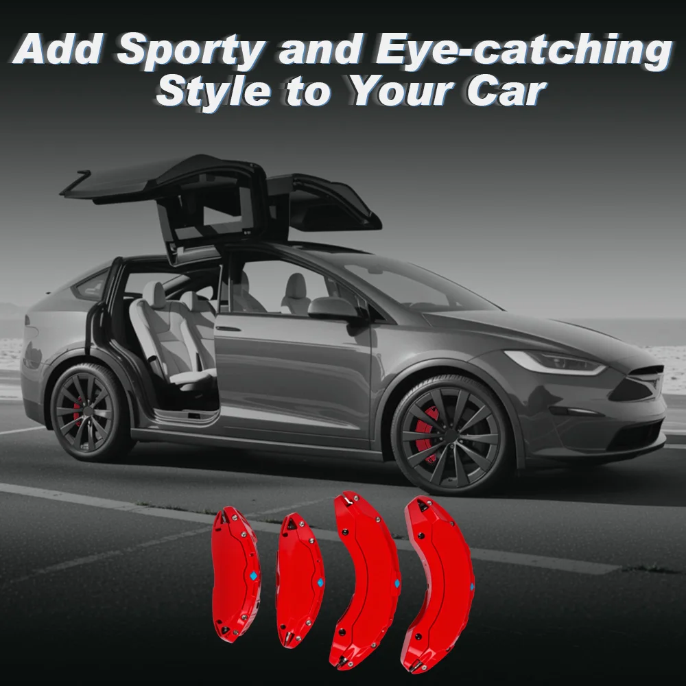 

4Pcs Red Caliper Covers For Tesla Model X S 2017-2021 2022 2023 2024 Accessories Front Rear Brake Caliper Covers