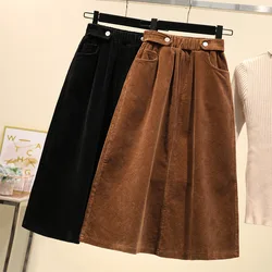 Autumn new plus size corduroy women's half length skirt, mid length, high waist, loose A-line skirt  korean style