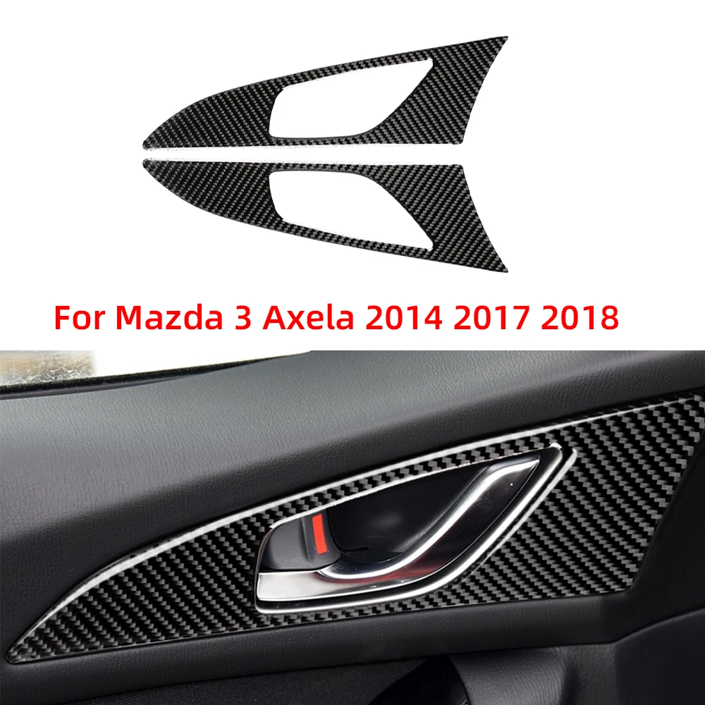 2pcs Car Door Bowl Handle Carbon Fiber Stickers Trim Covers For Mazda Mazda 3 Axela 2014 2017 2018 Styling Accessoire Voiture