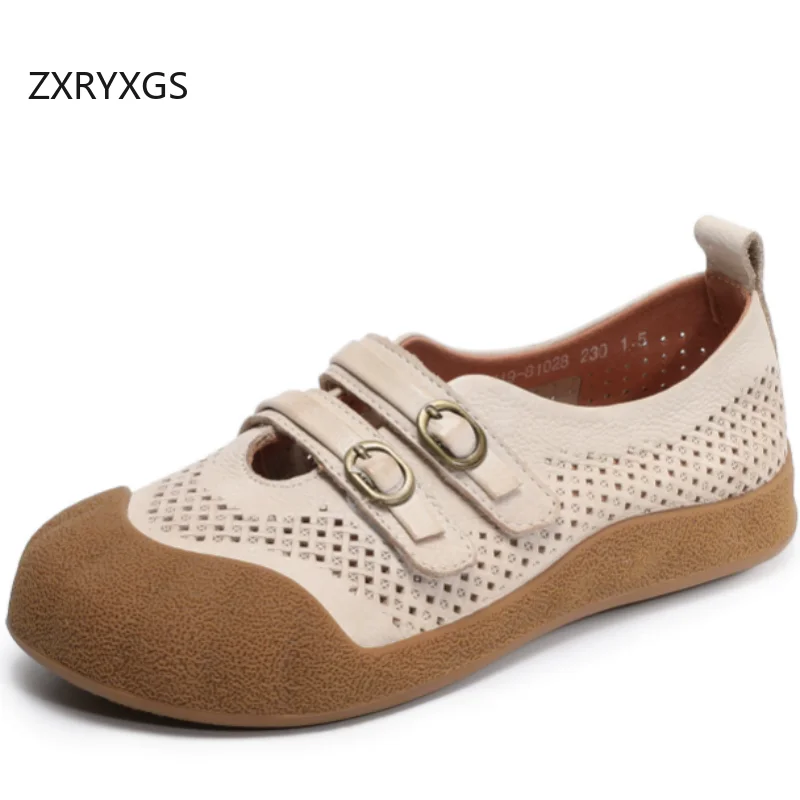 

ZXRYXGS 2026 Весна-Лето: Премиальные женские кроссовки из натуральной кожи с перфорацией, вулканизированные, дышащие, модные, повседневные, на плоской подошве