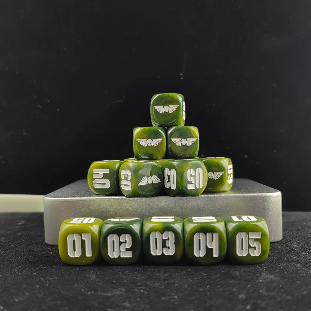 10PCS/20PCS Warhammer 40K Star Corps Dice D6 Green Pearl Imperial Eagle Symbol Tabletop Wargaming Collectible Game Dice