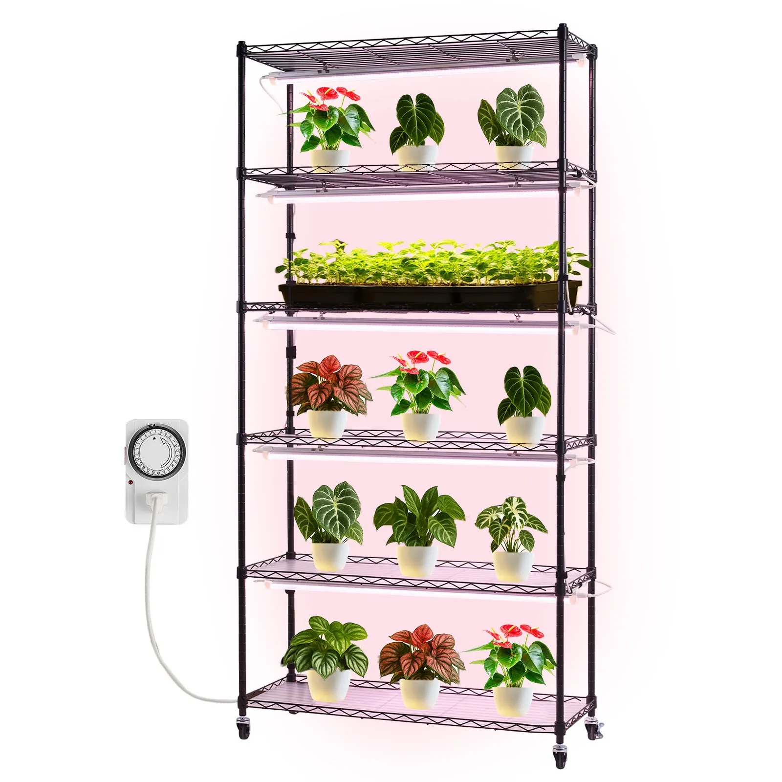 

6 Tier Indoor Plant Stand with Grow Light 71 inch Tall Metal Shelf for Plants 150W Full Spectrum Lighting Indoor Garden Tower