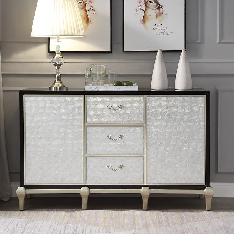 

American Shell Solid Wood Entrance Cabinet Paint Modern Home Shoe Cabinet Light Luxury Living Room Partition Decorative Locker