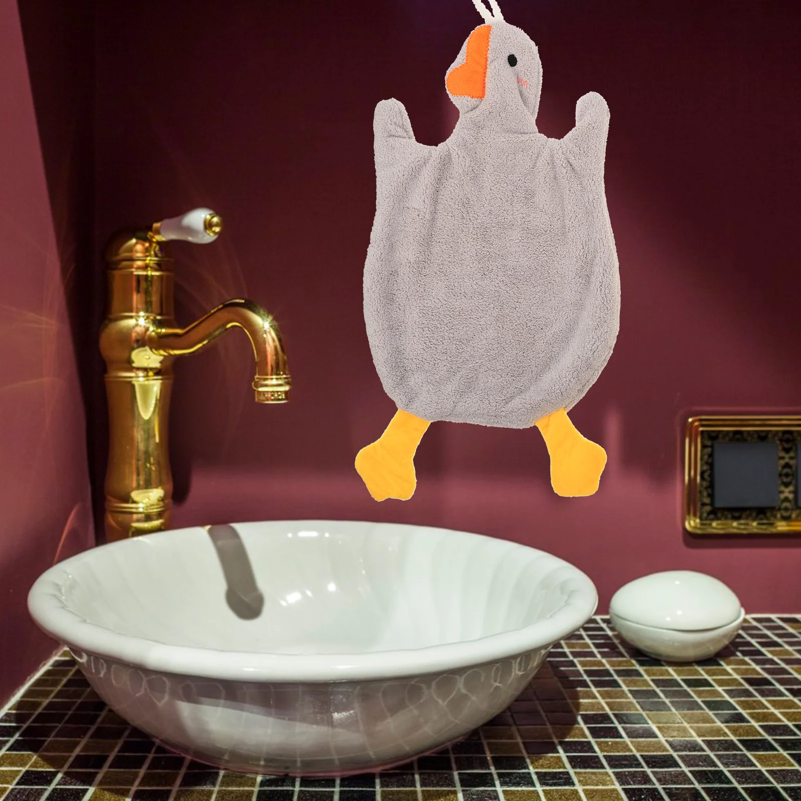 

2Pcs Delightful Duck Hand Towels Coral Velvet Absorbent Cute Hanging Bathroom Kitchen Towels