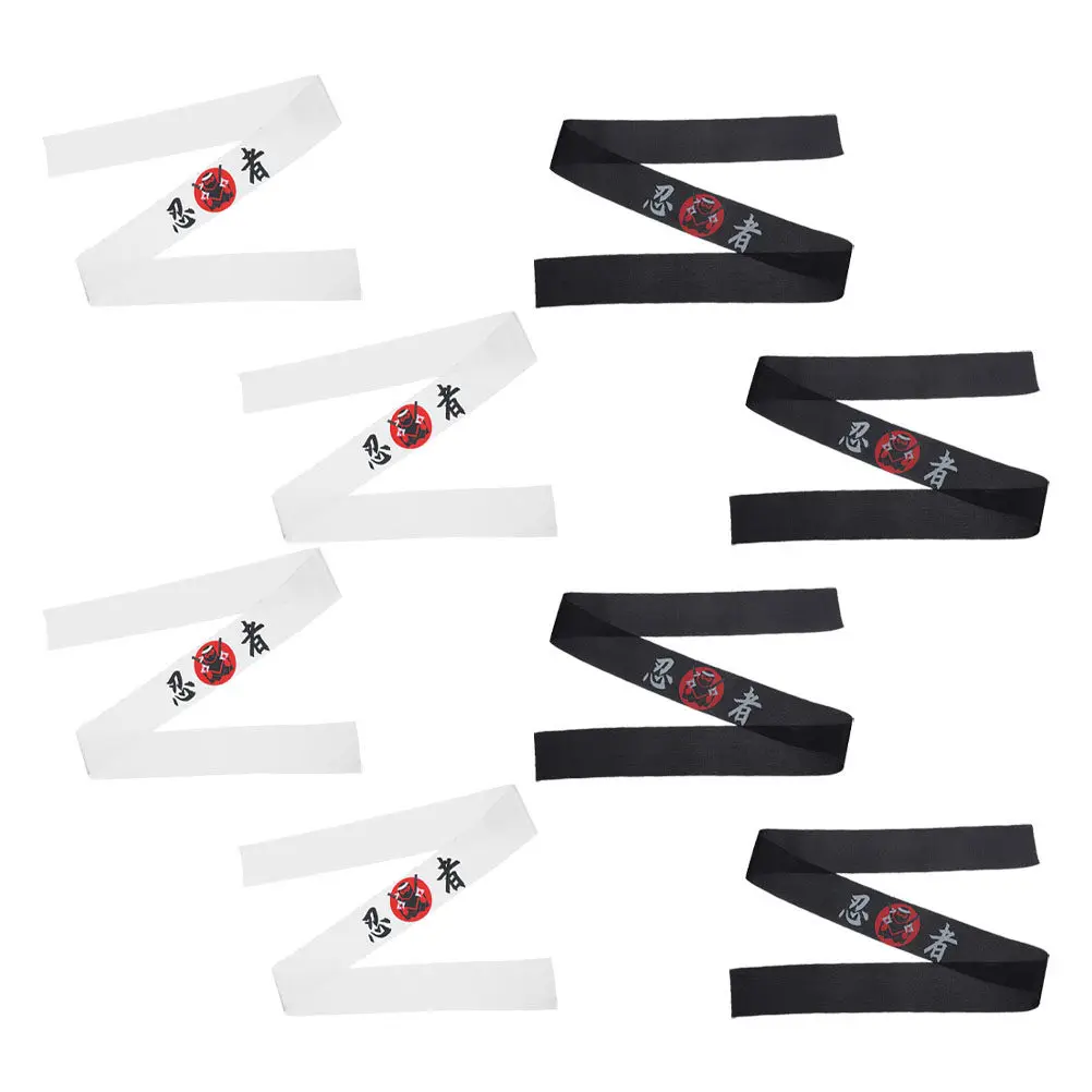 8Pcs Ninja Headband Set Japanese Themed Adjustable Sweat Absorbent for Adults Sushi Chef Cosplay Kitchen