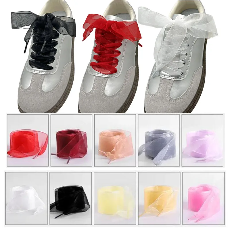 

1Pair Women's Soft Casual Flat Shoestrings for Sneaker 2.5CM Wide Shoe Accessories Shoe Laces Silk Satin Ribbon Shoelaces