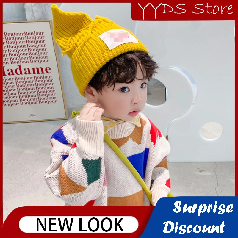 

Y2K Children's Cat Ear Knit Hat Women's Hat Bubble Hat Pig Ears Cute Ear-Filled Woolen Hat Knit Skull Hat Cold Goras