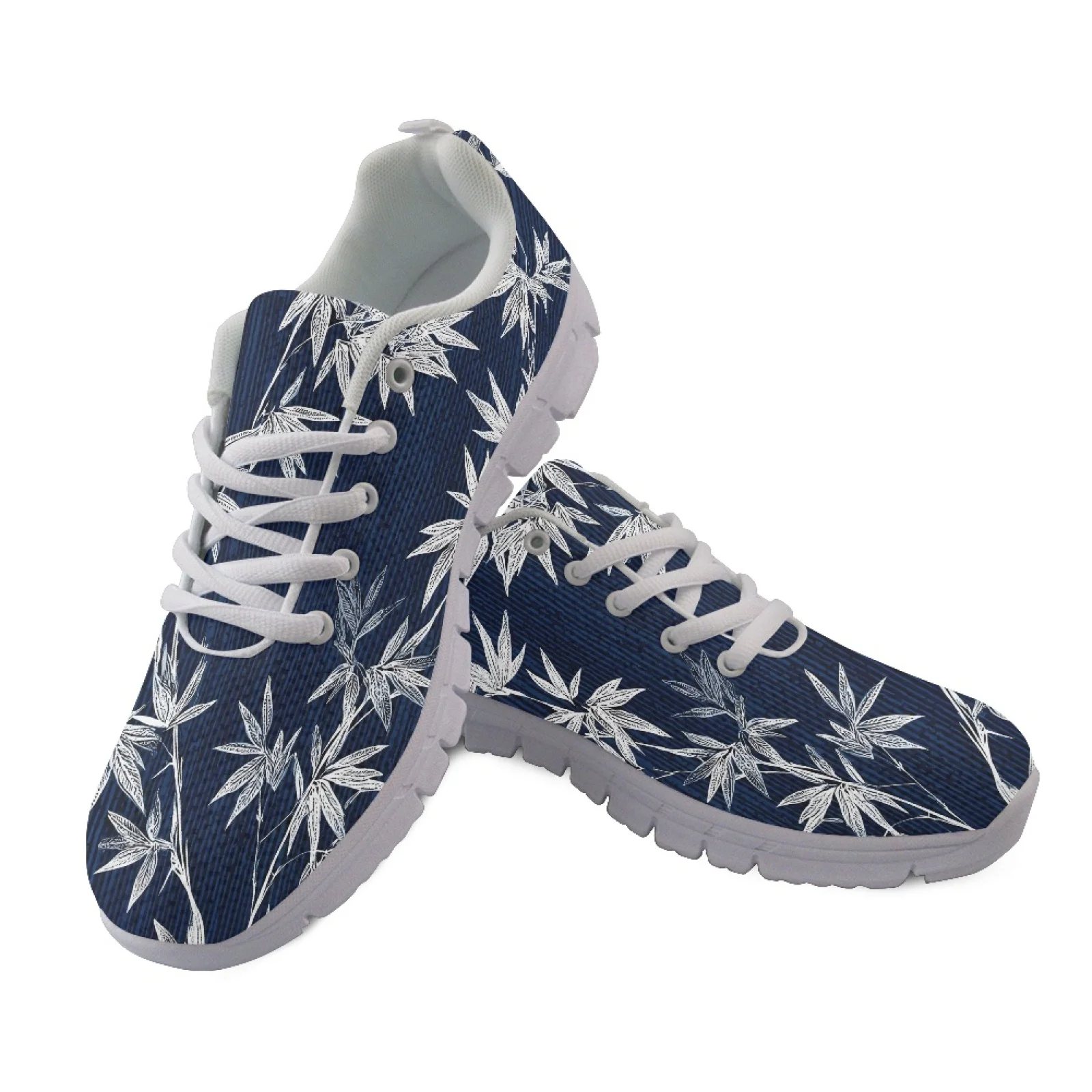 Coloranimal White Leaves Running Sneakers Fitness Shoes for Mens Lace Up Tennis Shoes