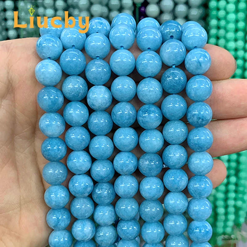 Natural Stone Dark Blue jade Handmade Round Beads For Jewelry Making DIY Versatile Bracelets Necklace  15