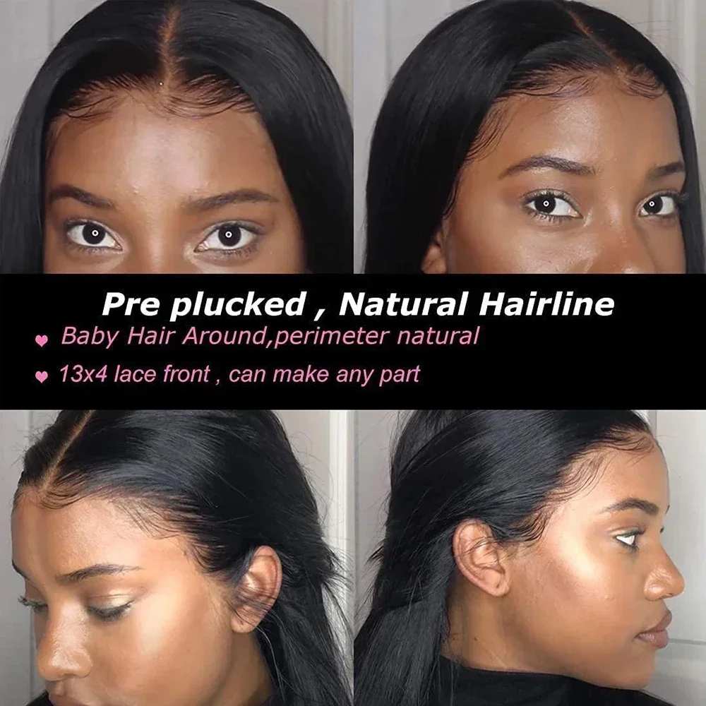 Black Straight Layered Front Wigs Straight Lace Glueless Wig HD Transparent Heat Resistant Layered Lace Front Wig Synthetic Hair image 5