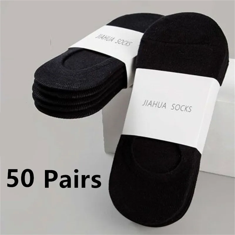 Autumn Winter 50 Pairs Black Men Women Boat Socks Non-slip Silicone Invisible Cotton Socks Male Ankle Sock Slippers Wholesale