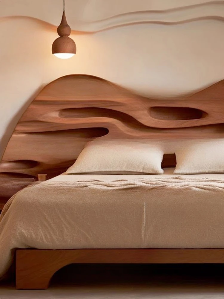 Medieval style simple creative solid wood double bed 1.8m master bedroom b ed