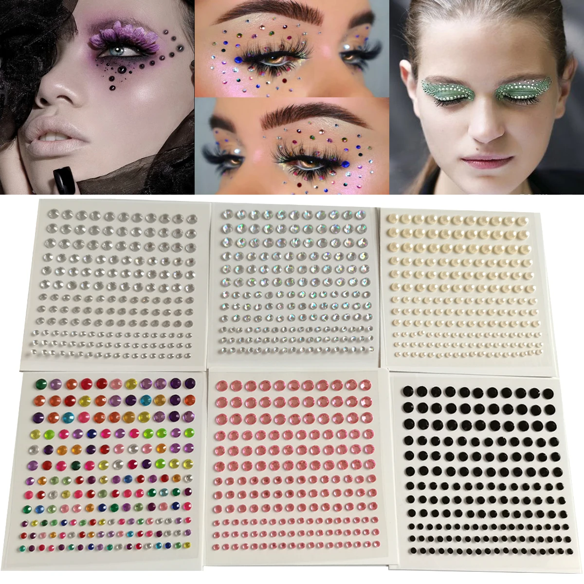 6 Vellen/Lot Muziek Festival Party Gezicht Sieraden Decoratie Strass Kristal DIY Diamant zelfklevende Stickers Oogmake-up