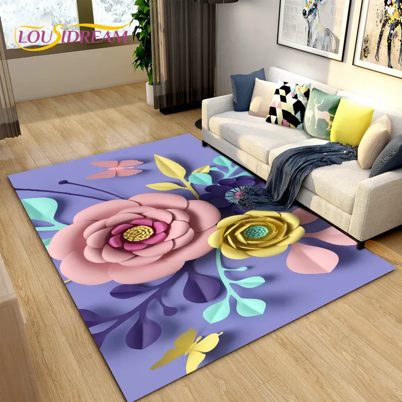 

3D Nordic Flower, Daisy Area Rug,Carpet Rug for Living Room Bedroom Sofa Doormat Kitchen Decoration,Kids Play Non-slip Floor Mat