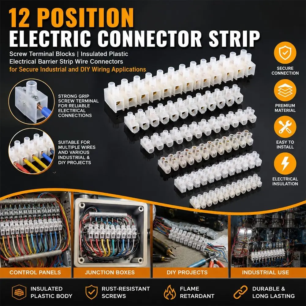 5Pcs 12 Position Electrical Connector Strip Screw Connection Insulated Housing Wire Connector Block H Type Structure