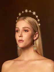 Deusa Halo Crown e Coroas para Mulheres, Boho Headpiece casamento nupcial, Halo Crown, Estrelas