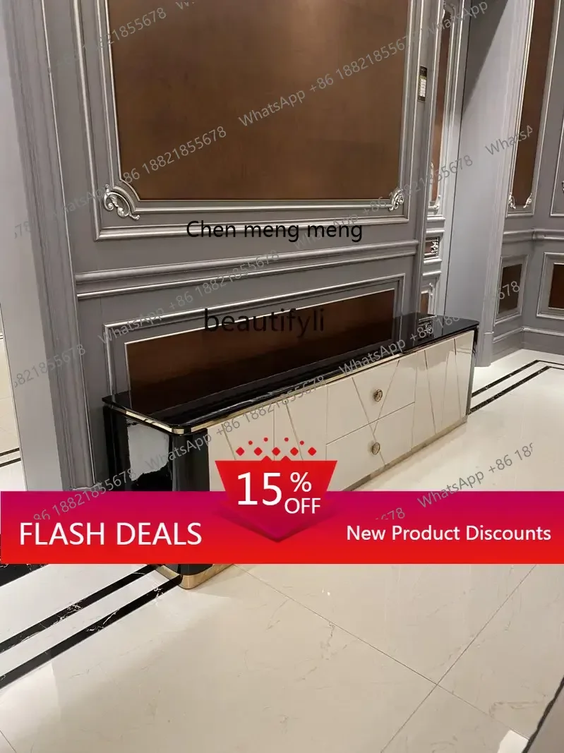 

Italian Light Luxury Solid Wood TV Cabinet Villa Suite Living Room Audiovisual Cabinet Mirror Paint