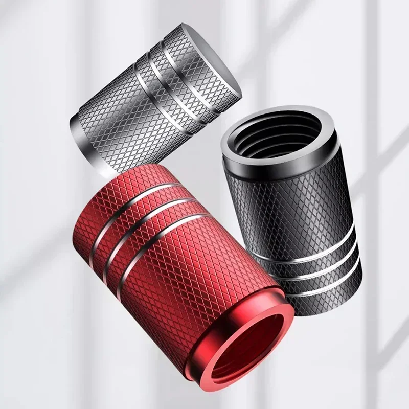 

4Pcs Car Tire Valve Stems Cap Knurling Style Tire Valve Cap Aluminum Tire Wheel Stem Air Valve Cap car Universal accessories
