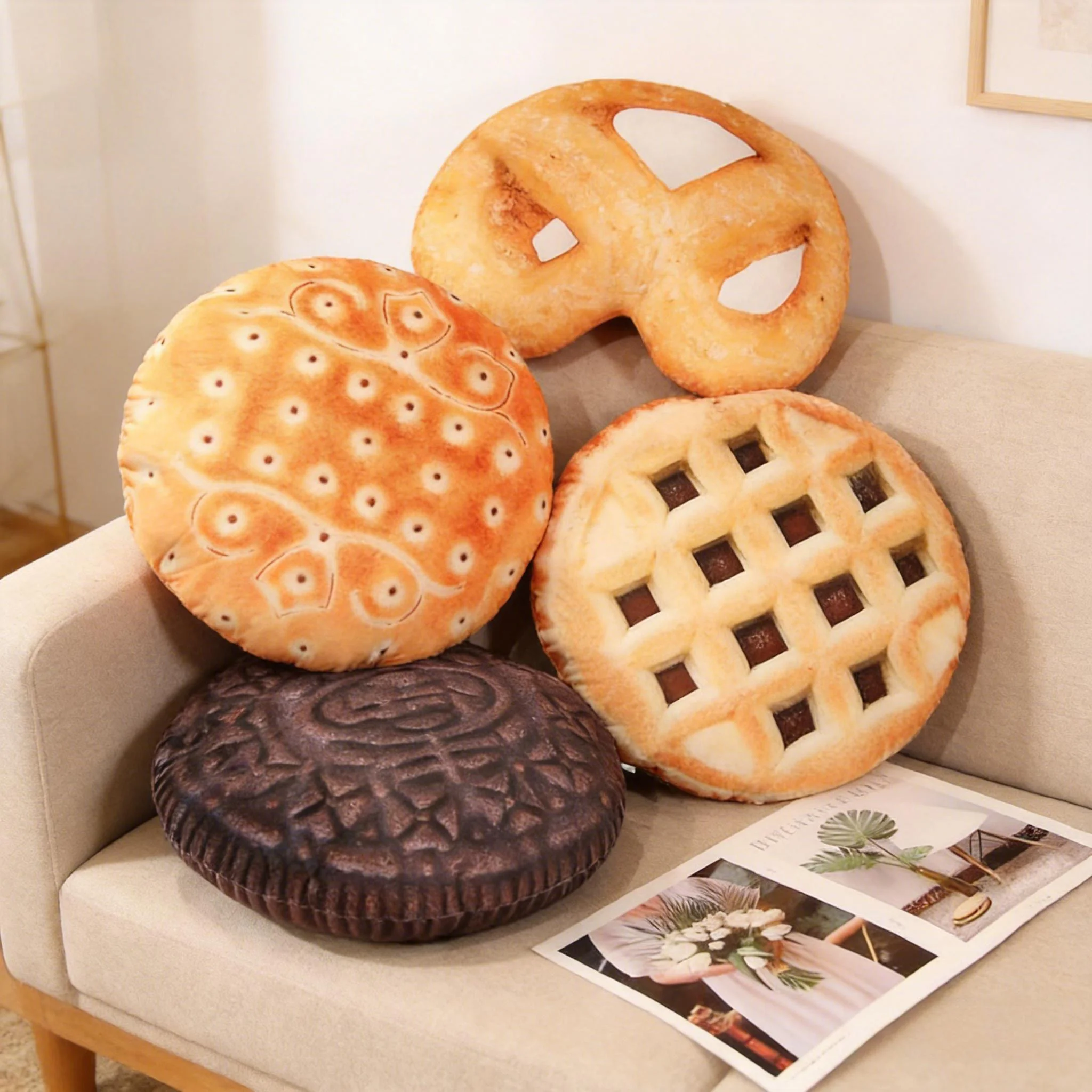 45cm Cute Lifelike Biscuit Plush Toy Soft Funny Snack Cookie Stuffed Pillow Sofa Waist Cushion Kids Boy Girl Birthday Gift Decor