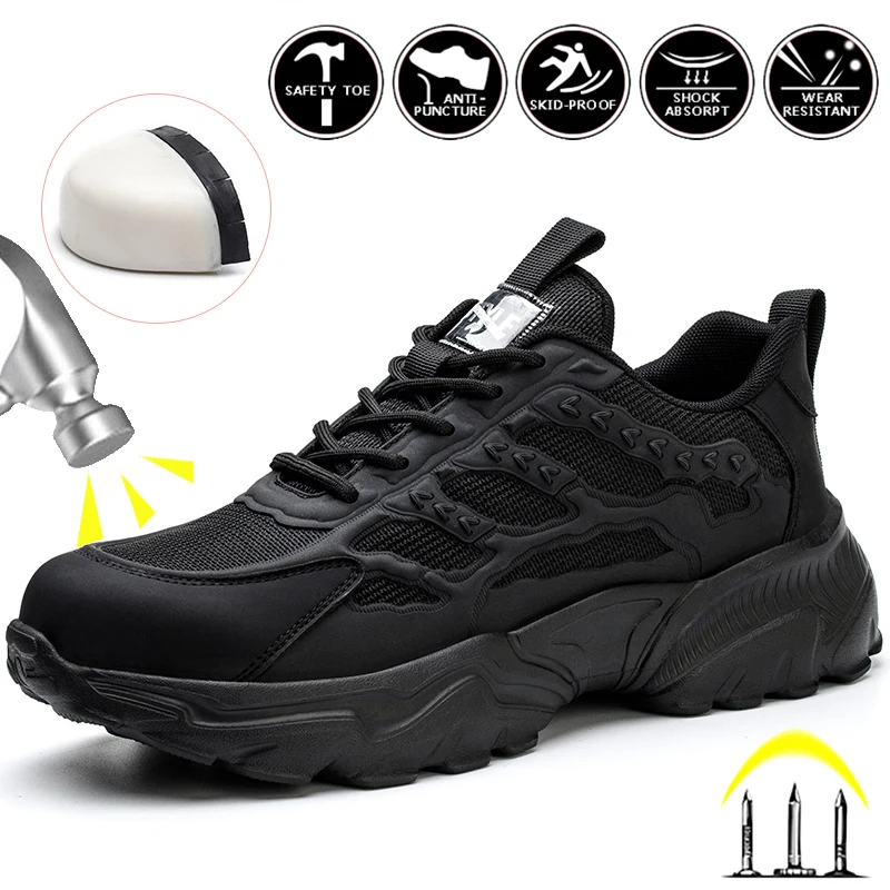 Men Safety Shoes Plastic Toe Work Shoes Boots Man Ant-Puncture Anti-slip Breathable Safety Sneakers Male Women Work Sneakers