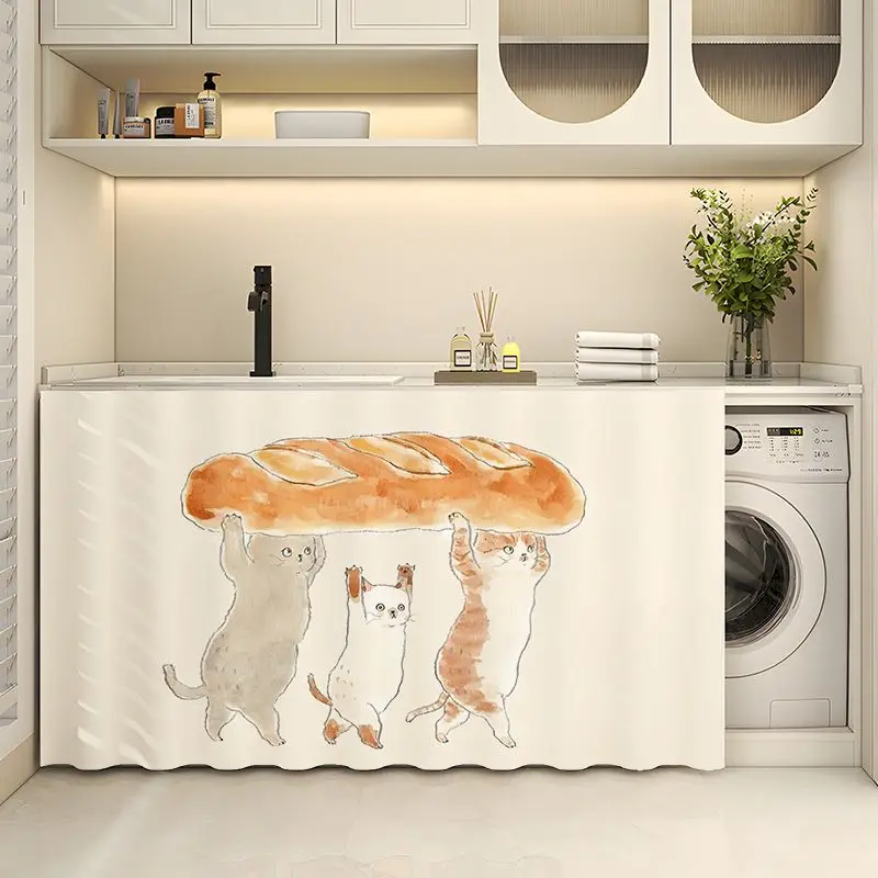 VIKAMA Cat Sushi Japanese Cream Cabinet Curtain, 6 Designs, Short Curtain for Kitchen Cabinet Door Decor