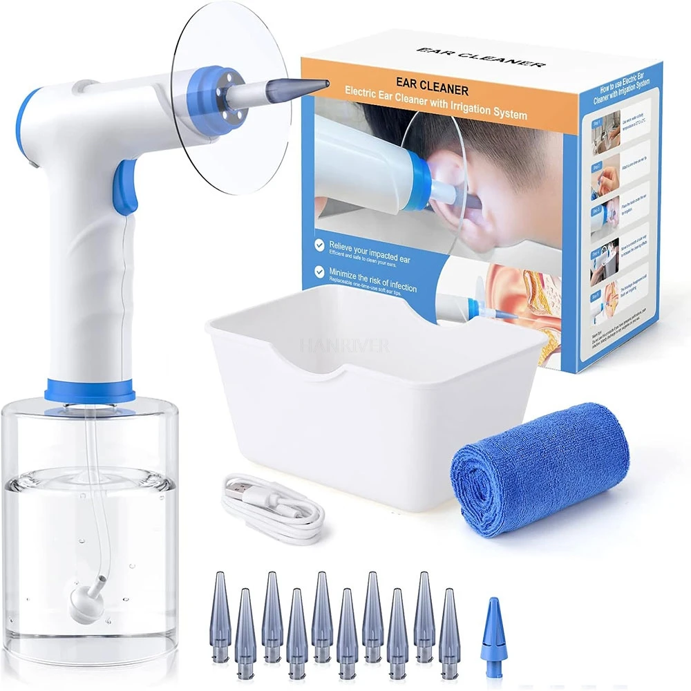 Removal Electric Ear Cleaning Kit with Light Ear Irrigation Kit with 4 Pressure Modes Safe and Effective Ear Flush Kit