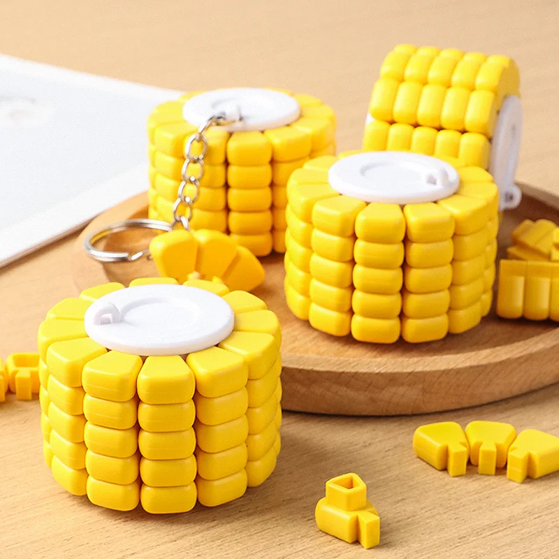 

DIY креативный кукурузный блок-головоломка брелок декомпрессия сжигание мозга универсальная интеллектуальная игрушка, ярко-желтые строительные блоки, i