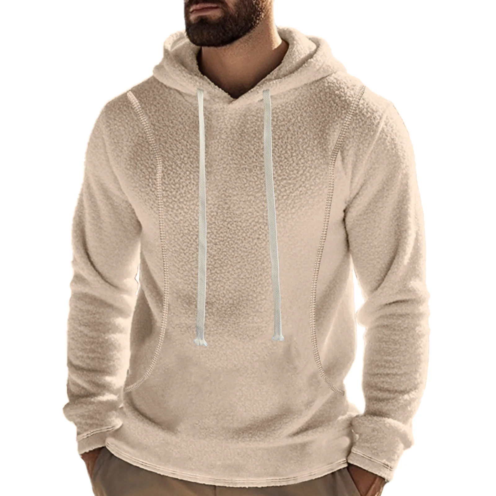 Masculino fuzzy sherpa pulôver moletom com capuz outono velo manga longa cordão esportes militar outwear outono inverno com capu