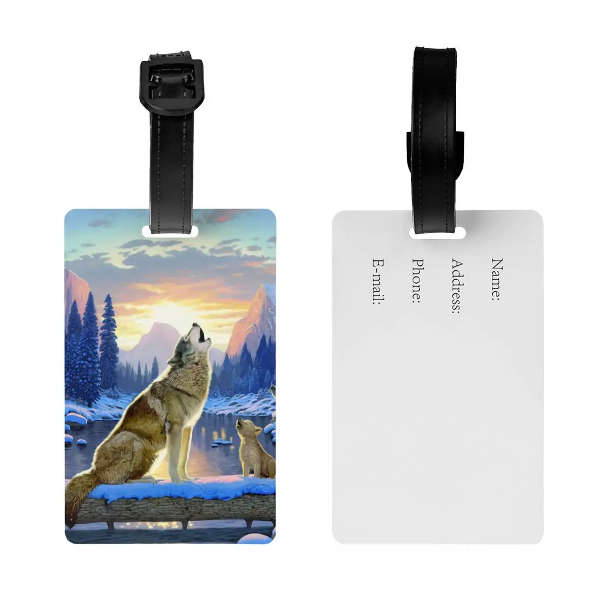 Custom Sitting Wolf And Cub Luggage Tag Suitcase Baggage Privacy Cover ID Label