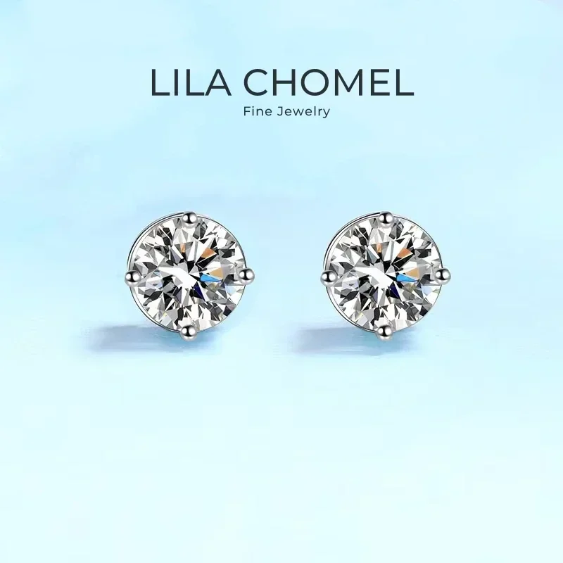 

Girl Birthday Gift 18K White Gold Stud Earrings Women Wedding Moissanite Diamond 0.3/0.5/1/2CT PT950 Platinum Valentine's Day
