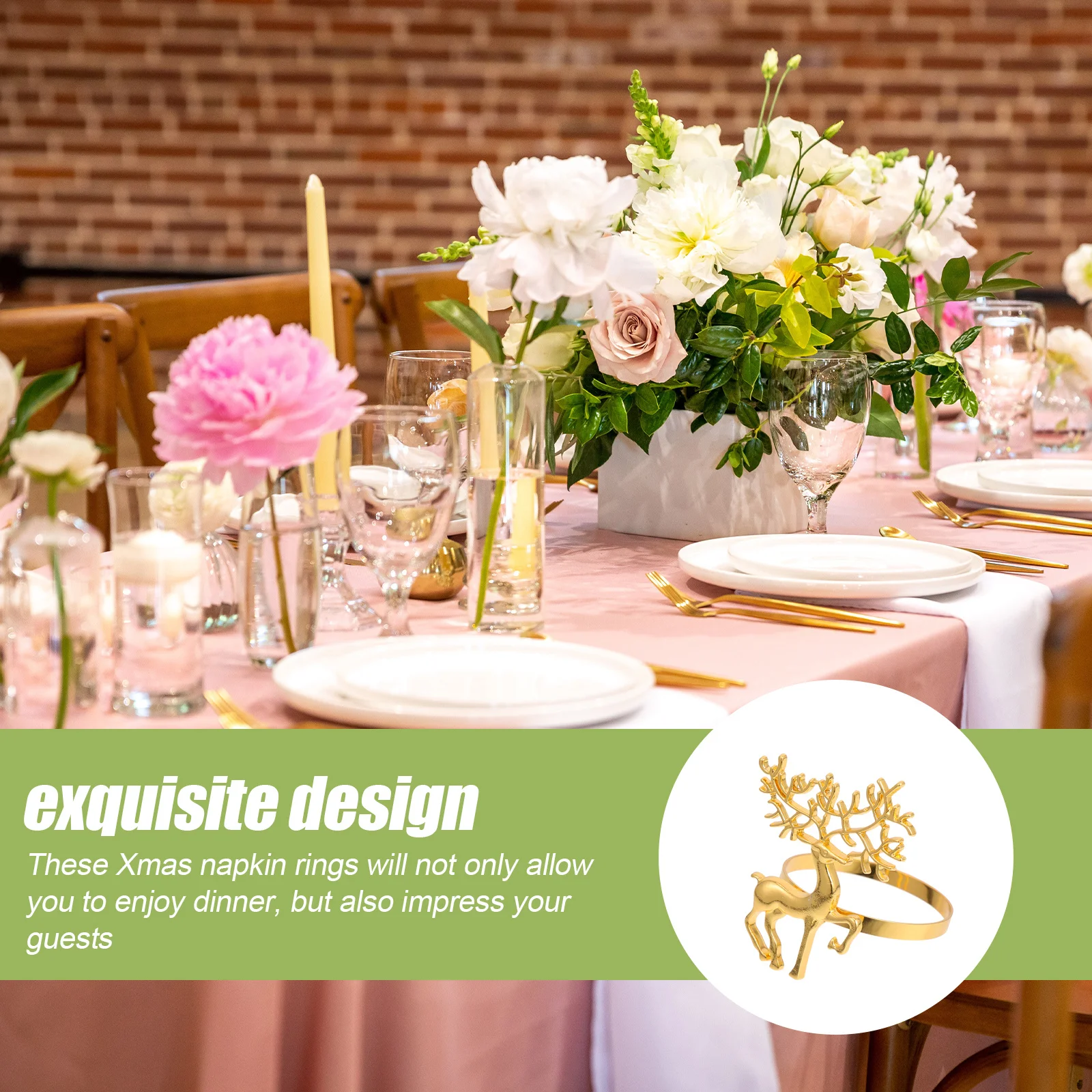 

6Pcs Xmas Elk Napkin Rings Elk Shaped Napkin Buckles Decorative Holiday Party Table Ornament Xmas Party Decors