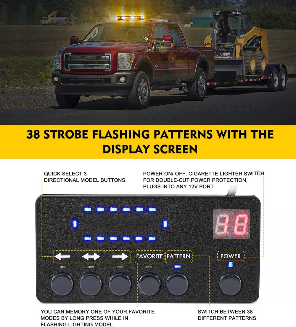 Car Warning Lamp 42 LED Roof Top Strobe With Controller For Truck Ambulance Snow Plow Magnetic Mount Emergency Safety Lights