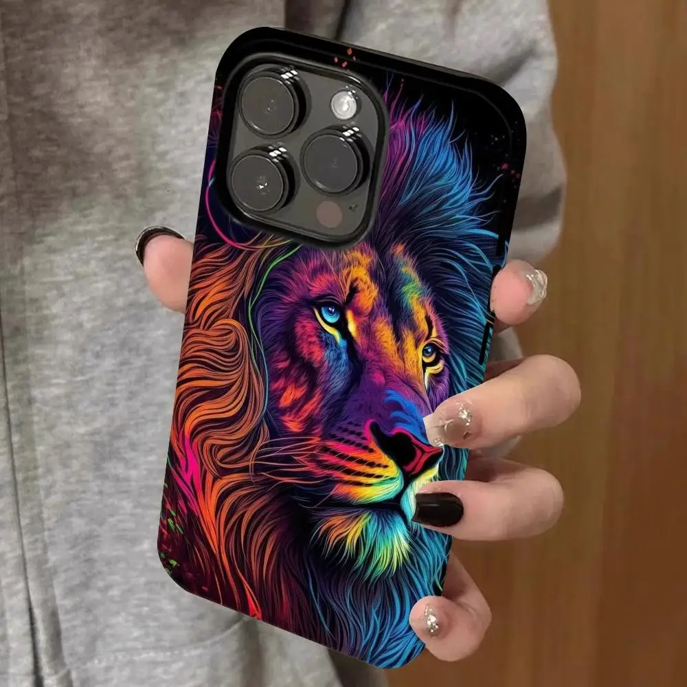 

painting lion Phone Case Double-layered 2-in-1 Film Case For IPhone 16 15 Promax 14 13 Pro 12 11 plus Samsung S25 24 23 Covers