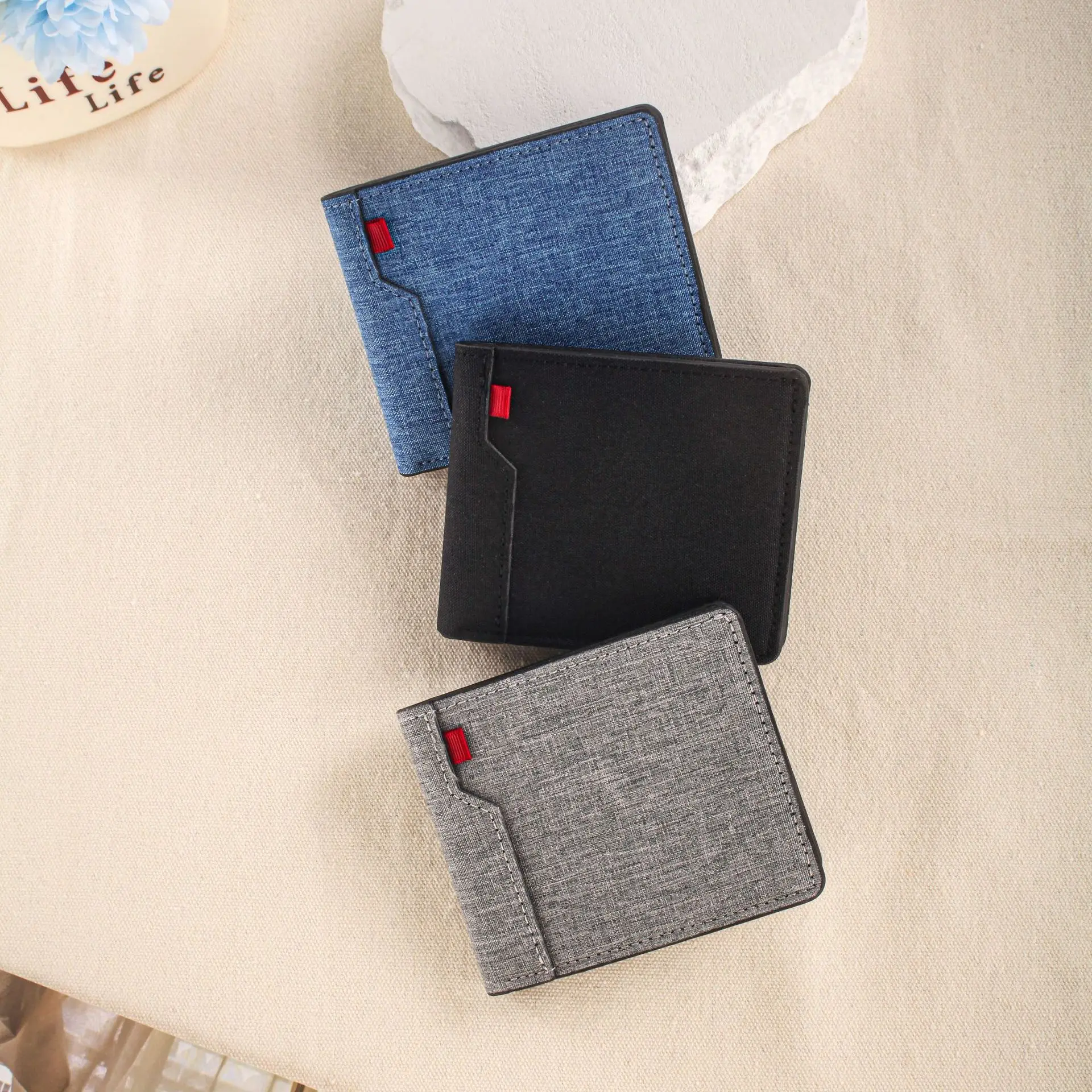 Canvas fold thin non-slip leisure business ultra-light men's purse waterproof solid color simple