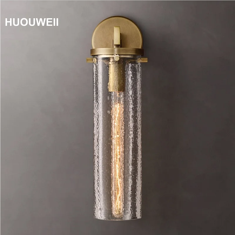 Retro Water Pattern Glass Shade Wall Lamp Simple Living Room Background Wall Decorative Lamp LED Entrance Stair Lamp