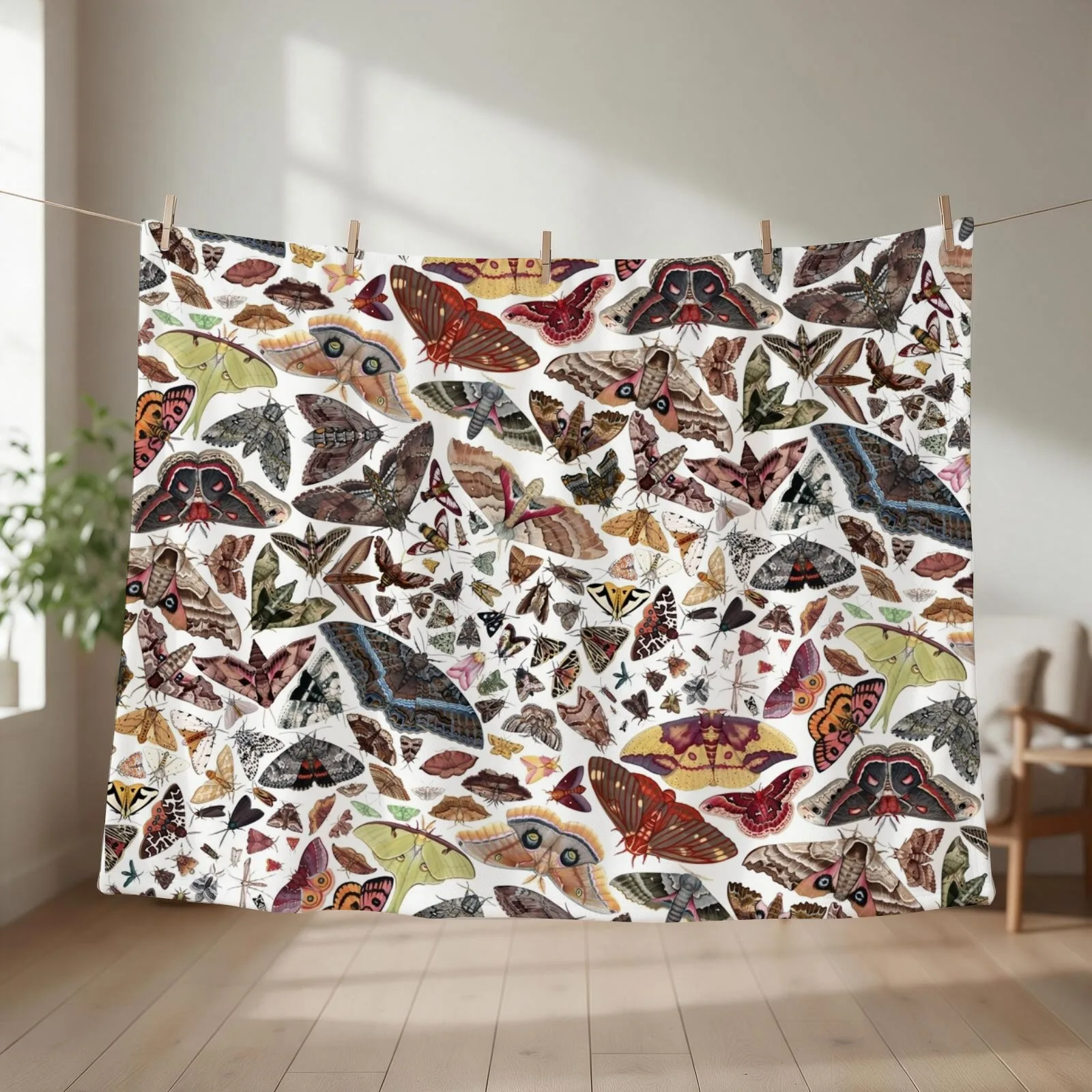 Moths of North America Pattern Throw Blanket couch cozy soft plush fuzzy picnic outdoor blanket