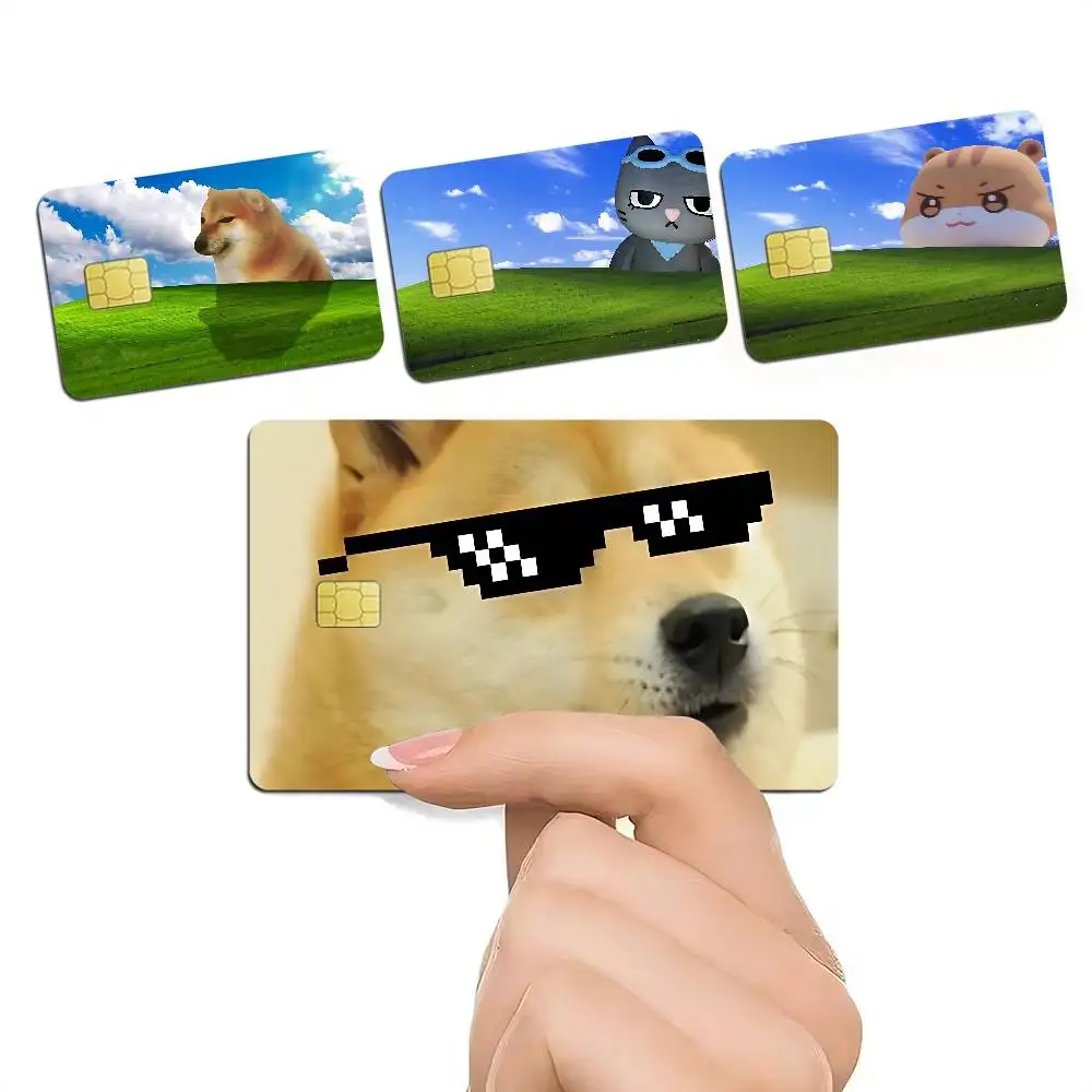 القطط والكلاب محاكاة ساخرة مجردة مضحك الرموز أنيمي ملصق فيلم غطاء الجلد لبطاقة الائتمان بطاقة الخصم البنك الجبهة