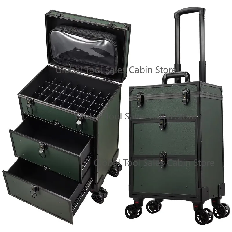 Extra Large Professional Makeup Artist Organizer Travel Train Case Rolling Trolley Nil Case Makeup Box for Beauty Tools