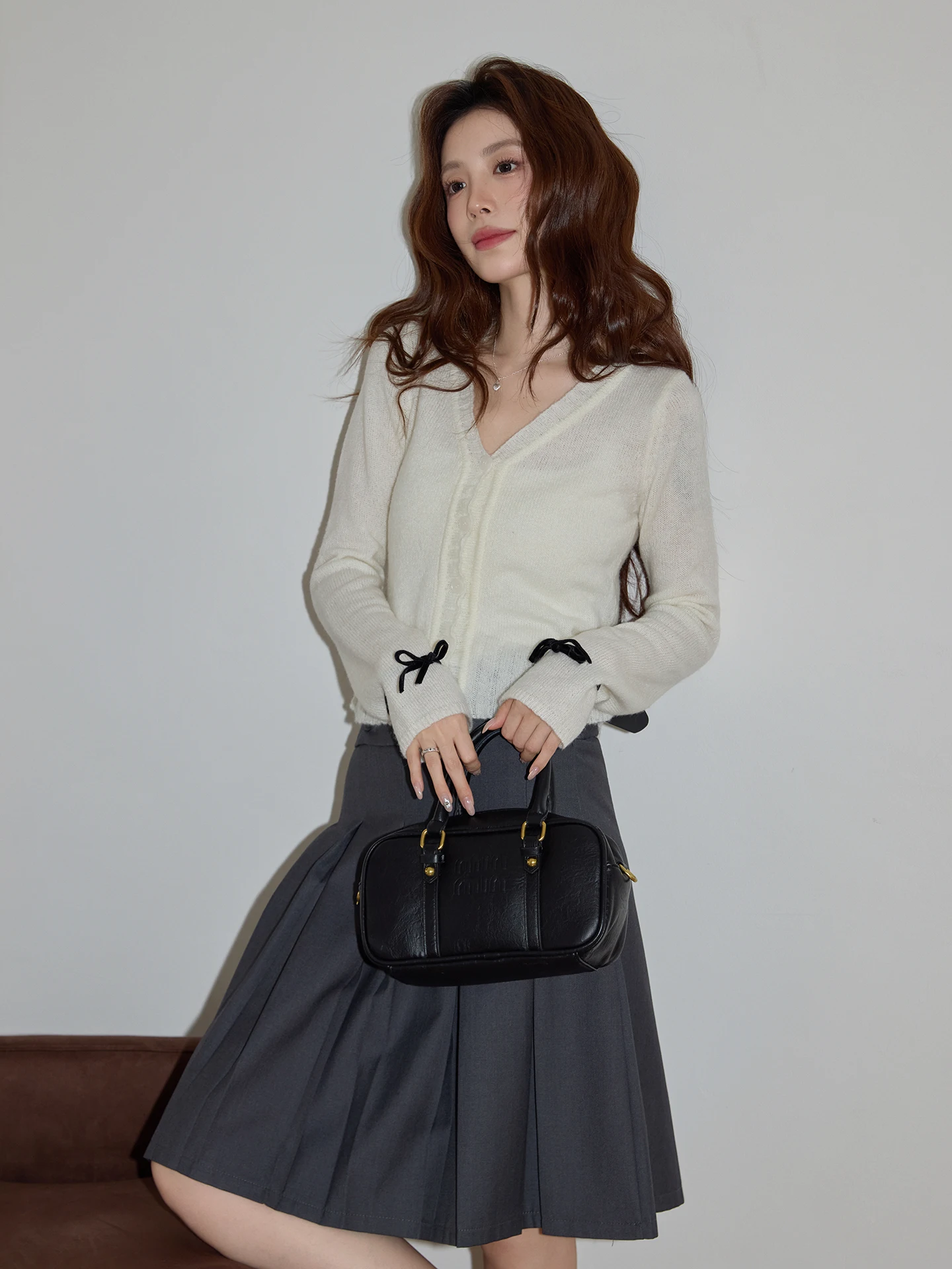 

Chaocha Home Korean Sle Beige Knot Knitted Sweater Women's Early Spring Casual Slim Fit Open Cardigan Top