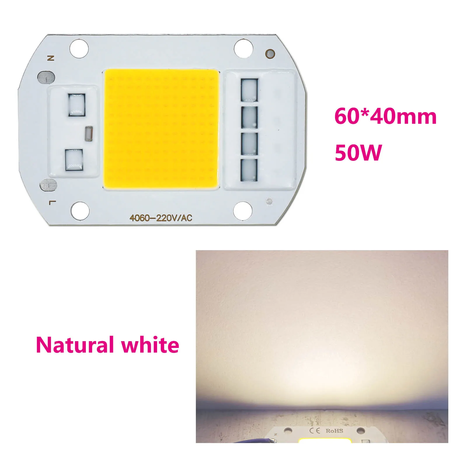

10pcs 4000K LED COB Chip 220V 50W led bulb High Power60*40mm led bulb Lamp LED matrix For Outdoor Indoor FloodLight Naturalwhite