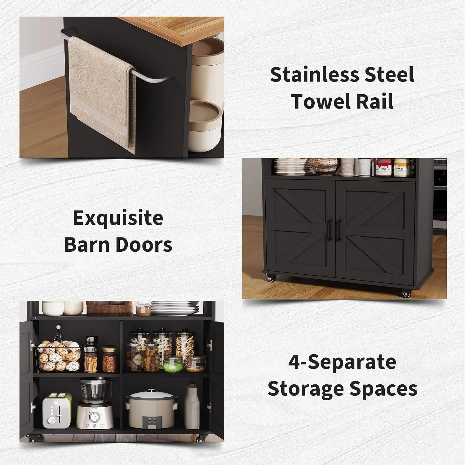 Kitchen Island Cart with Cabinet 40.4'' Wood Top Towel & Spice Rack Lockable Casters Portable Dining Storage, Customized