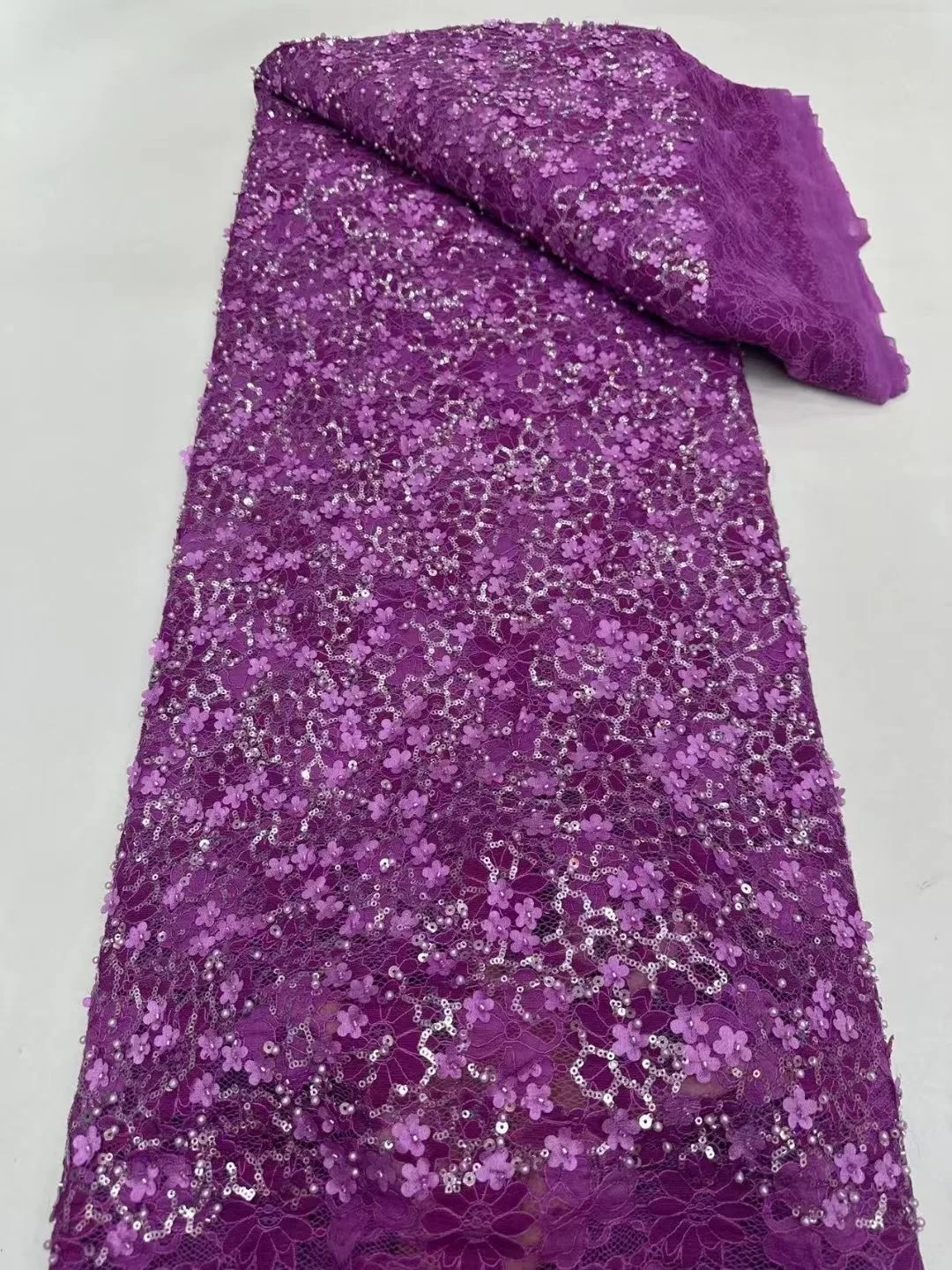 African Nigerian Sequins Embroidery Tulle Lace Fabric, Sewing , Beads Stone Prom Dresses, High Quality, 5Yards, 2024 YAY011