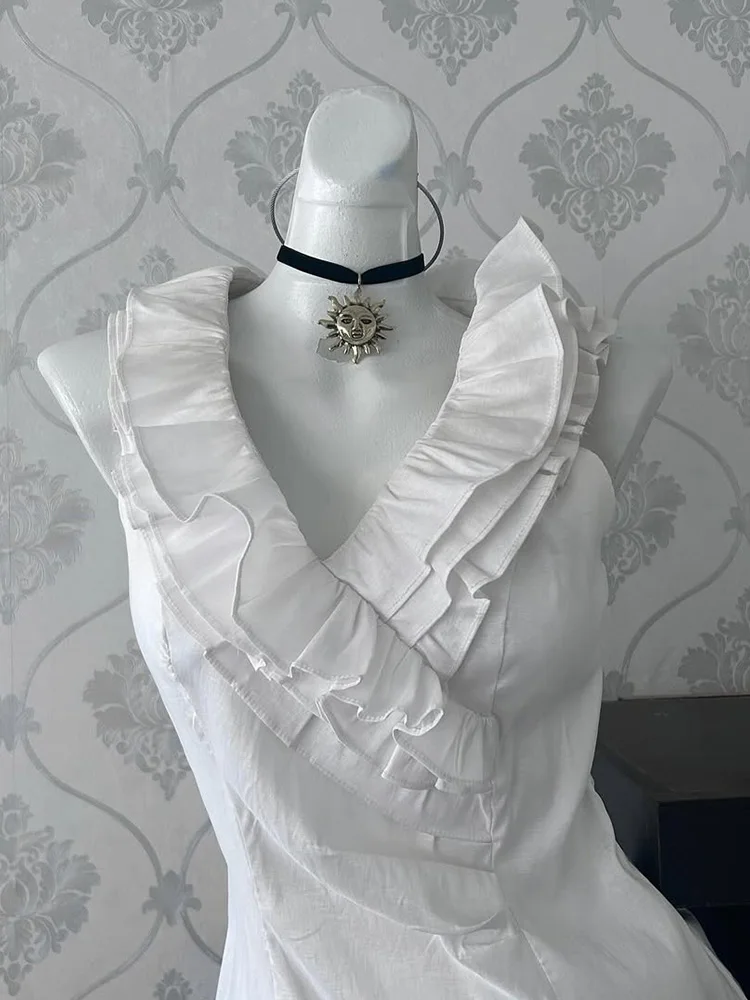 

Micro Wind Original Retro Y2K Pure Desire White Lace Trim Svel Vest oulder Exposure Design Top Women